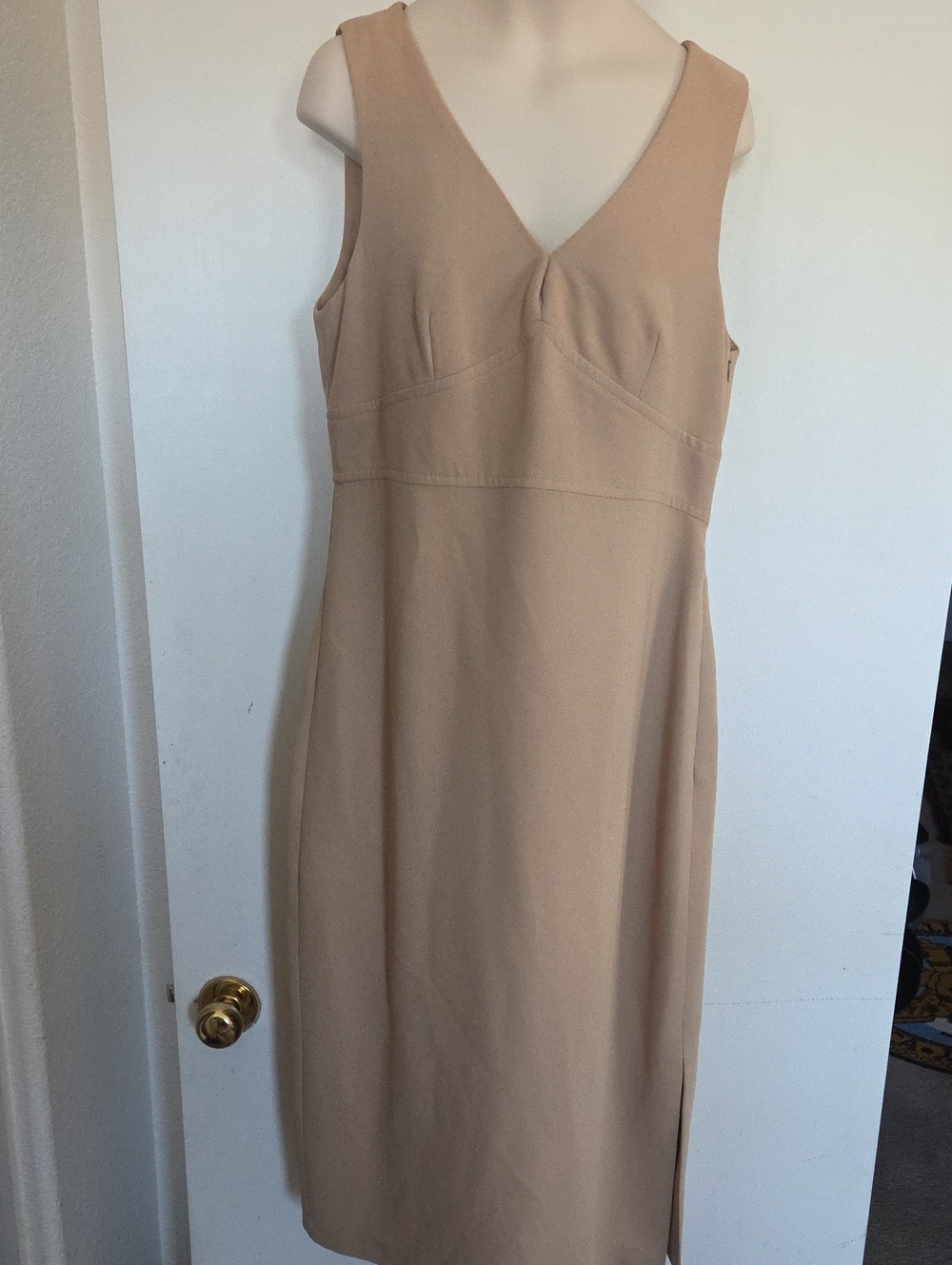 BCBG Sleeveless V-Neck Tan Midi Dress